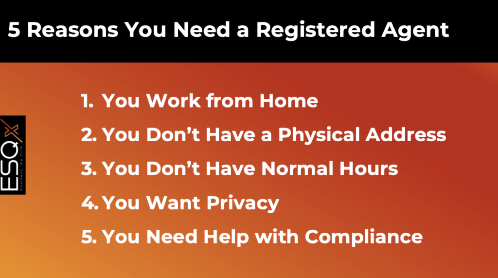 Infographic listing five reasons to hire a registered agent for business compliance and legal support